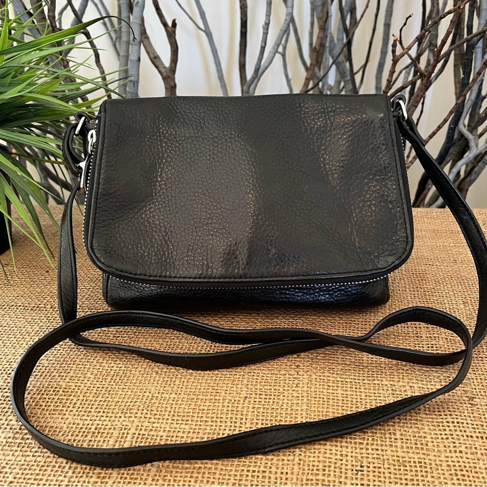 margot Black Pebbled Leather Crossbody Bag with Flap